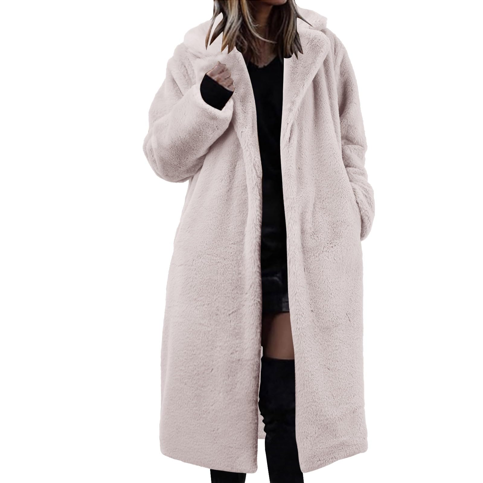 Generisch Abrigo de invierno para mujer con forro polar cálido de pelo sintético y cuello de traje (P, XL)