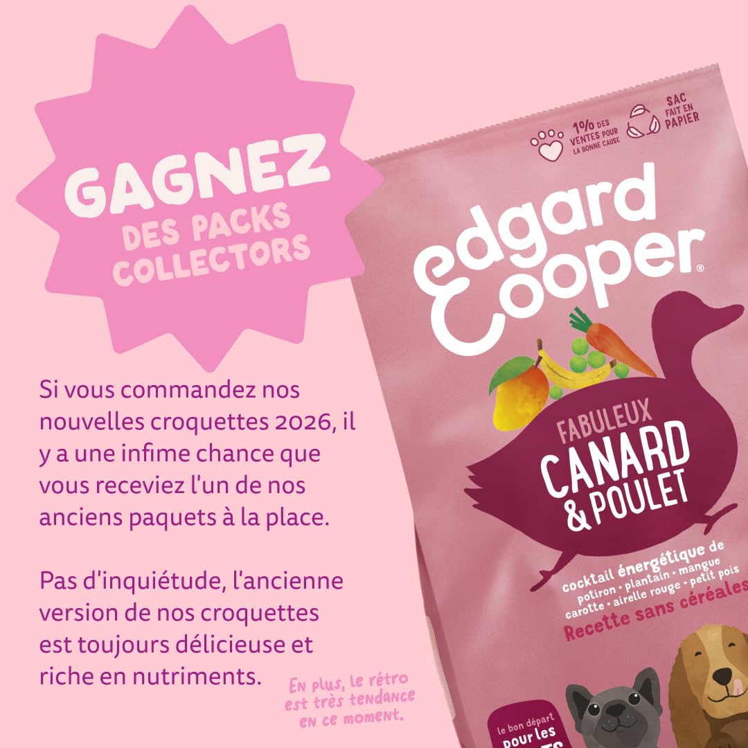 Edgard & Cooper Croquettes Chiot Sans Céréales Pour Chiens Adultes Medium (2.5kg), Canard Et Poulet Frais, Teneur En Fibres Adaptée Aux Chiots, Recette Naturelle, Jamais De Farine Animale
