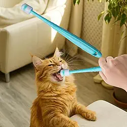 1 escova de dentes pequena de 360 graus para cães e gatos, cerdas de diâmetro de 1,3 cm, kit de limpeza de dentes profundos de silicone macio (azul)