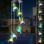Ninonly Solar Wind Chime, Solar Hummingbirds Wind Chimes,Waterproof Color Changing Solar Power Hanging Light for Outdoor Yard Decor, Best mom Gifts/Grandma Gifts/Birthday Gift for mom