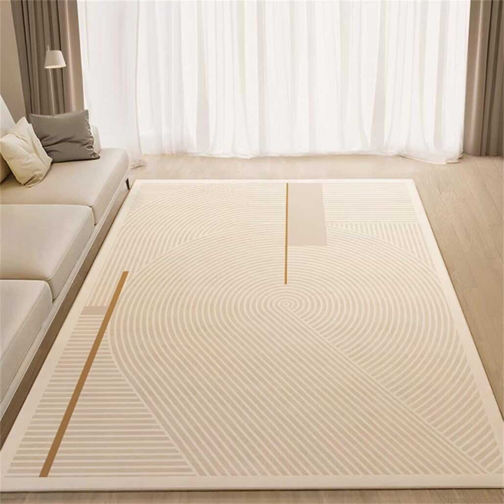 Tapis de salon lavable crème 200x300cm avec motif rayé français pour chambre fille