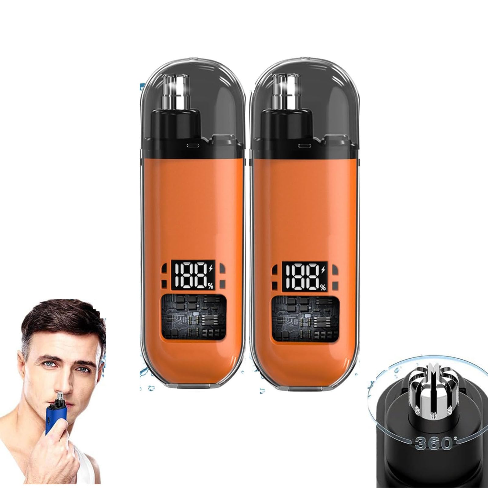 Miurixo Kon-Ka Electric Nose Hair Trimmer, 2024 New Portable Nose Hair Trimmer Painless & Precision, with Digital Display, 360°Capture Nose Hair, Ipx7 Waterproof, for Men and Women (2PCS-CC)