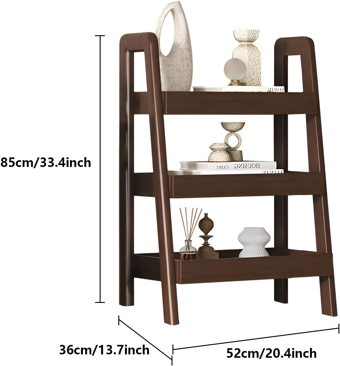 AIZYR Storage Rack Wooden Ladder Bookshelf with Storage, Book Shelf End Table, Open Shelf Bedside Table Nightstand for Living Room, Office, Bedroom,Walnut Color