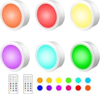 Puck Lights with Remote,Stick on Lights 13 Colors Tap Lights Battery Operated Lights Wireless Overhead Lights Push Lights Battery Operated Under Counter Lights (6 Pack)