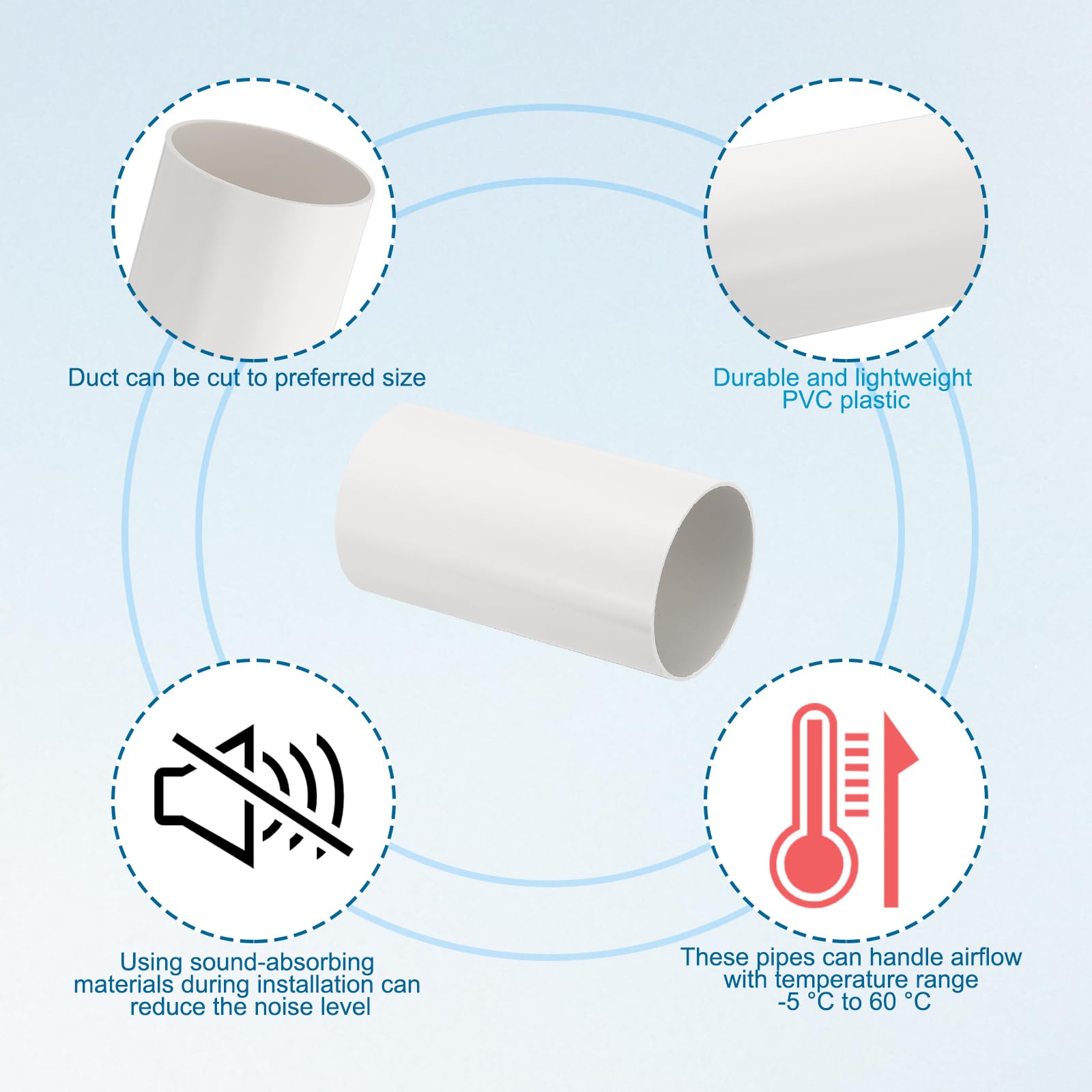 PATIKIL 4.3 Inch Round Plastic Duct Pipe Connector 8 Inch Long Duct Exhaust HVAC Ventilation Tube Ducting Extension for Dryer Vent Connection Extraction Heating Cooling Pipe Lines - Image 3