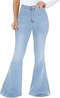 Sponsored Ad - SeNight Women Bell Bottom Jeans Elastic Waist Ripped Flared Jean Destroyed Raw Hem Denim Pants