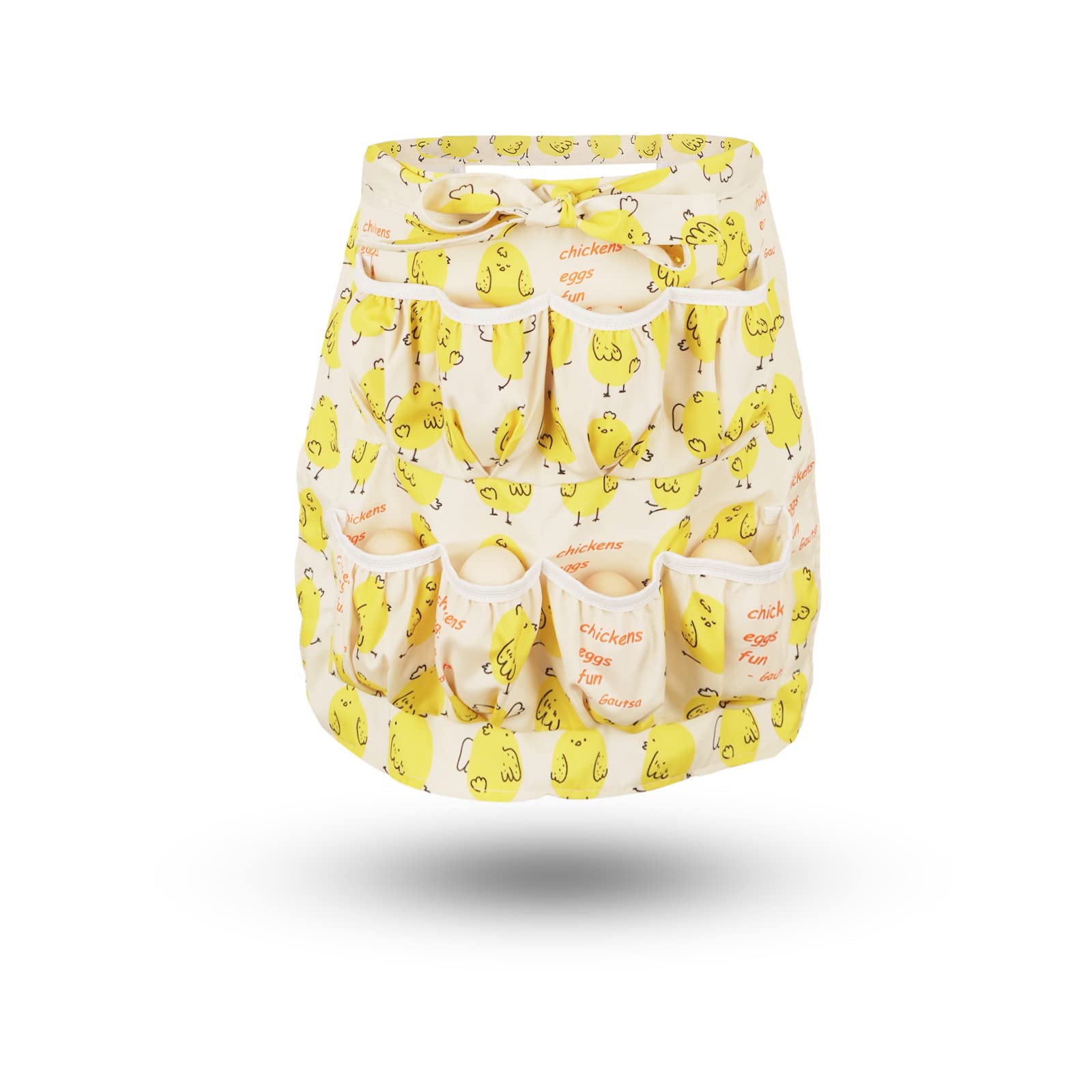 Gautsa Egg Apron for Kid and Adult, Deep Pockets with Elastic Closures, with Hook, Fresh Egg Collecting Gathering Holding Apron (yellow for kid)
