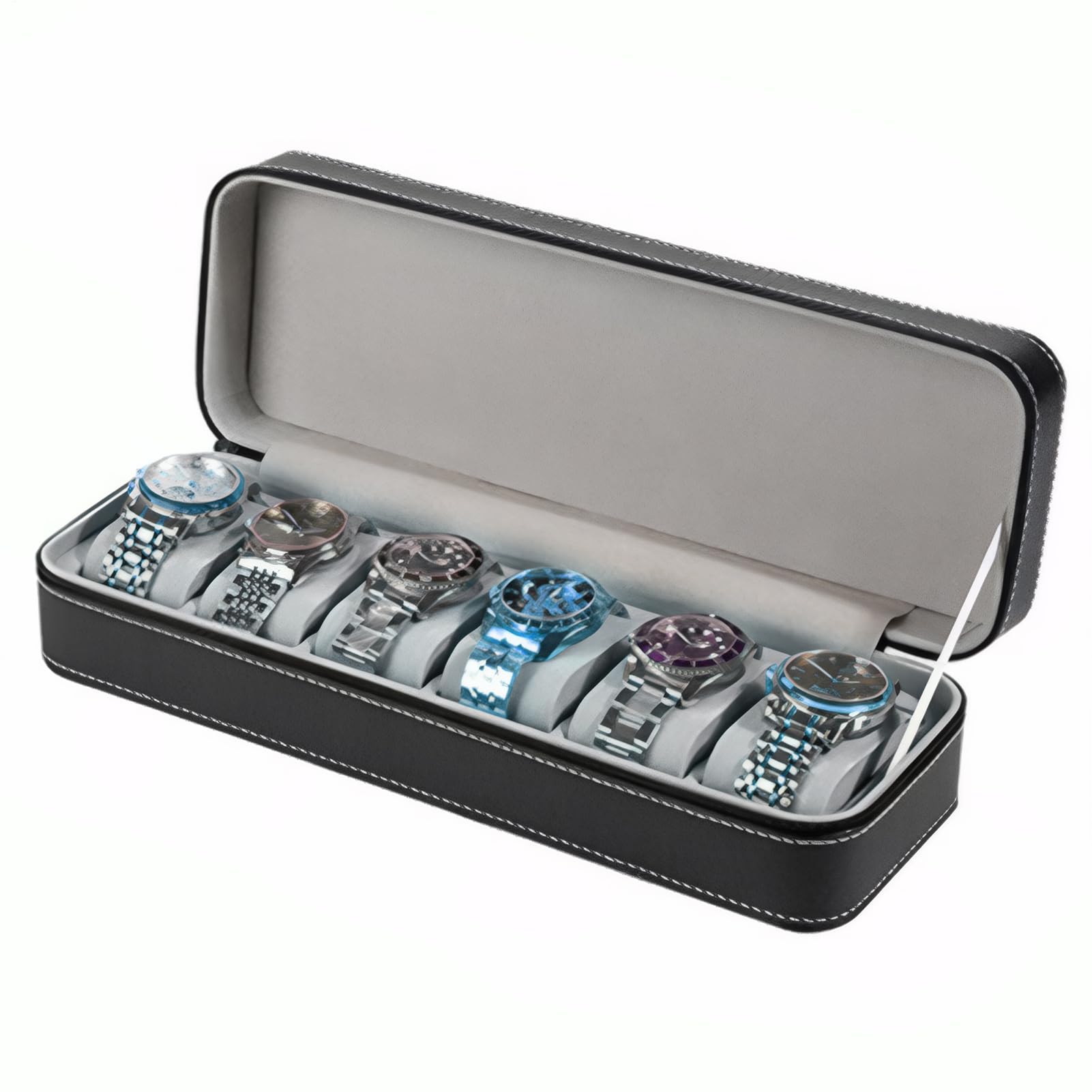 Boîte à montres et bijoux étui voyage 6 compartiments bagues