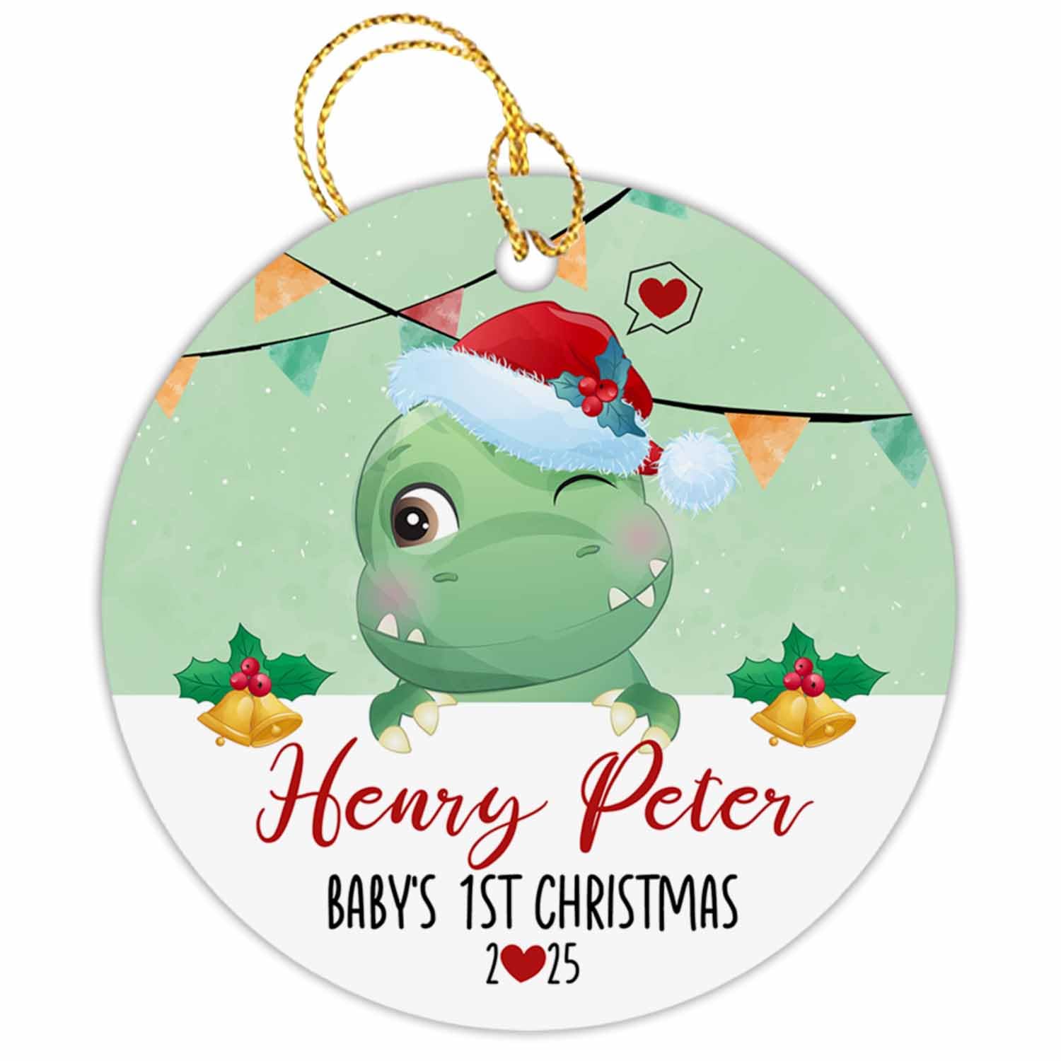 Personalized Baby Dinosaur Ornament, Baby's First Christmas Ornament, Custom Baby Gift for Newborn, Christmas Tree Decoration Ornament, Baby's 1st Christmas Ornament, New Baby Gift, Infant Gift