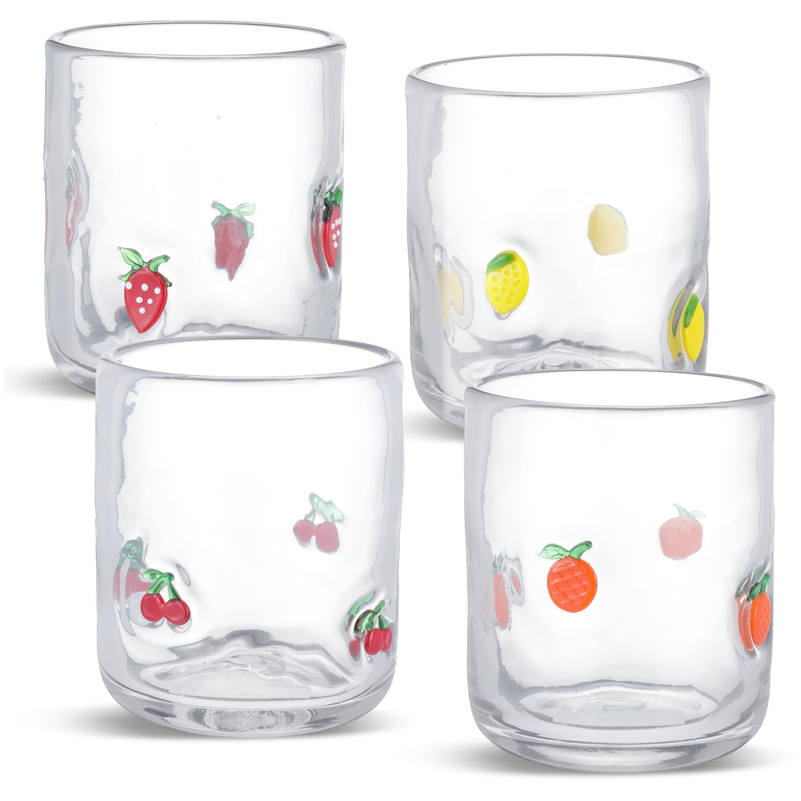 SiliFine 4 Pcs Summer Fruit Icon Juice Glasses