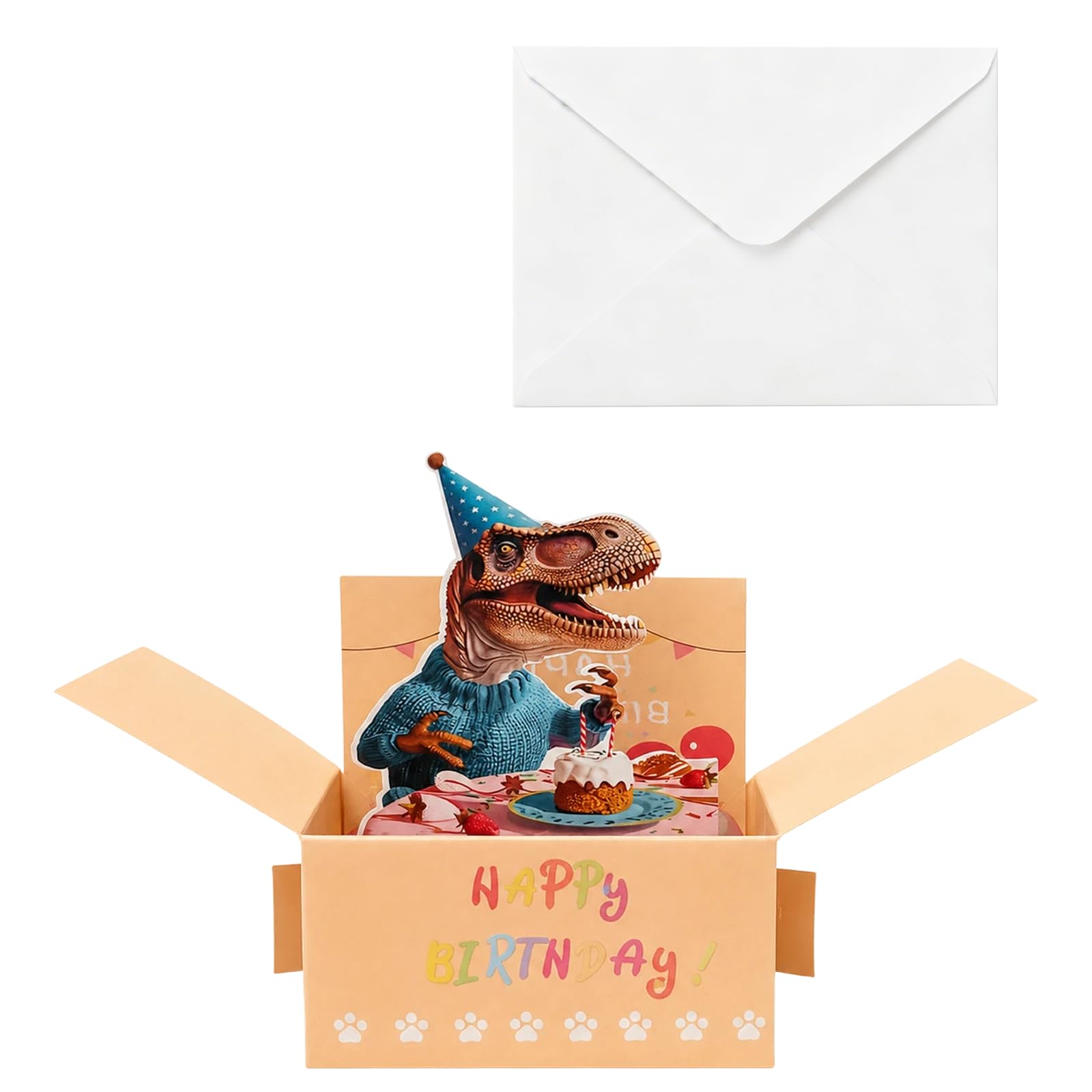 Mixed‑Color pop up birthday card, Vivid dinosaur birthday card, Dinosaur World 3D Pop Up Birthday Card, 4.9×3.5×2.0 Inches, For All Ages, Perfect For Birthday Greeting Card (B)