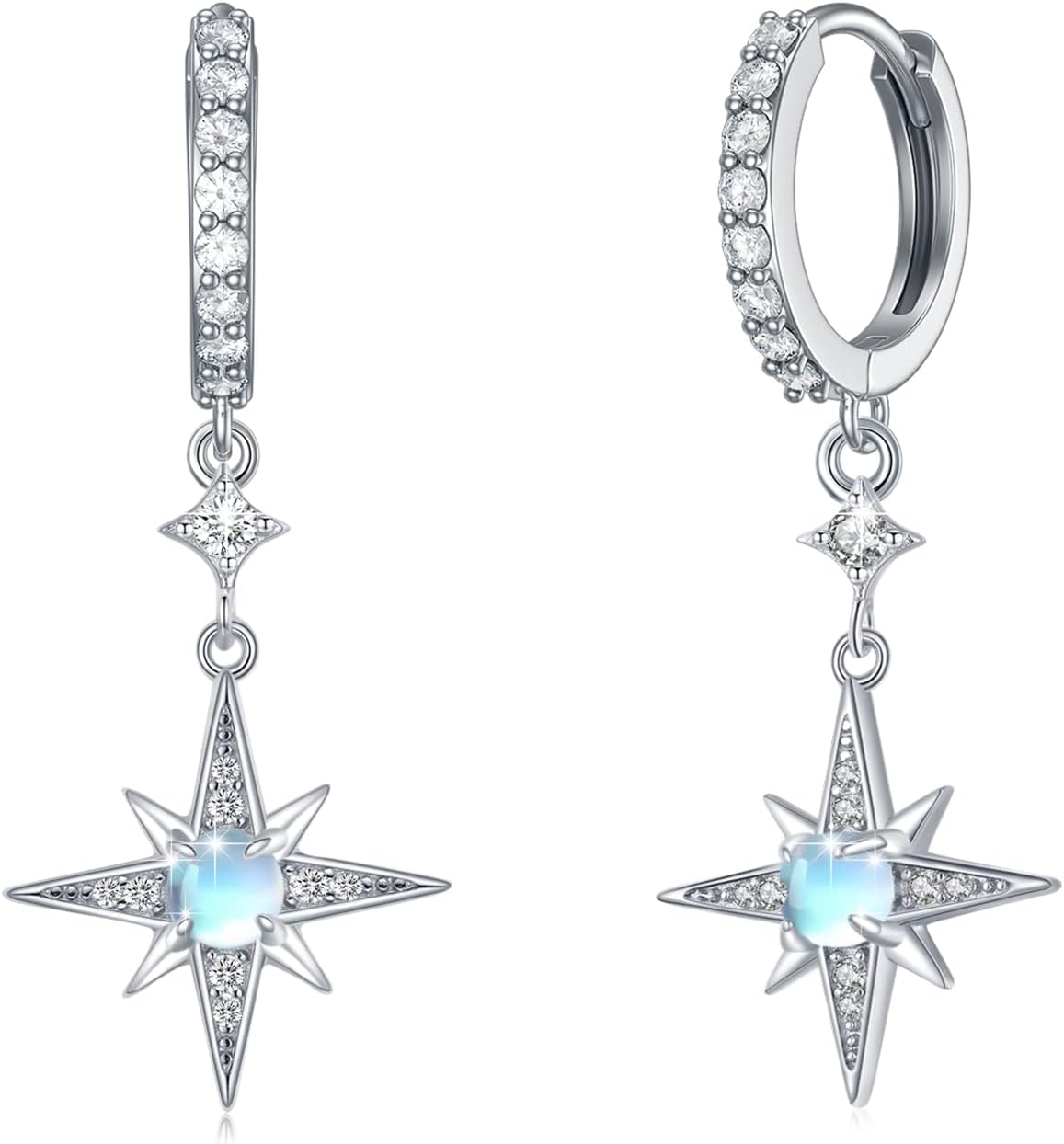 Star Earrings for Women 925 Sterling Silver Star Dangling Drop Earrings with Moonstone/Zircon Jewelry Gifts for Women