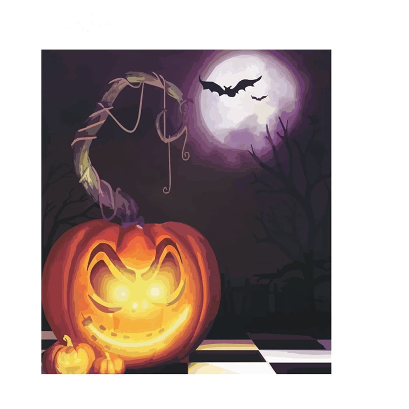 Maluj po numerach, dynia na Halloween, zrób to sam zestaw do malowania według numerów, dla dorosłych i dzieci, obraz olejny na płótnie po numerach z pędzlami i pigmentem akrylowym, sztuka rękodzieło, do dekoracji ścian domu, 50 x 66 cm, bez ramy