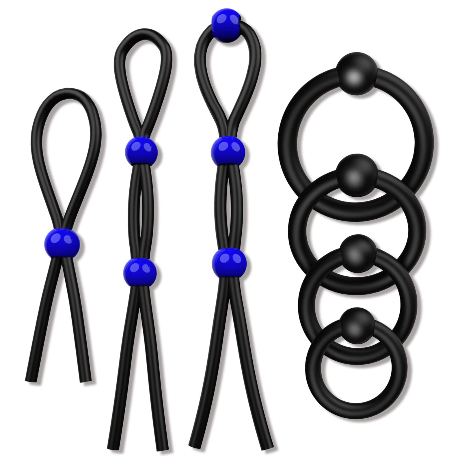 Cock Rings Set Silicone, Adjustable Penis Rings for Male Erection Enhancing Sex Toy 7 Different Love Ring for Men Long Lasting Stronger, Adult Male Sex Toys for Couple Pleasure Stronger Erection Blue