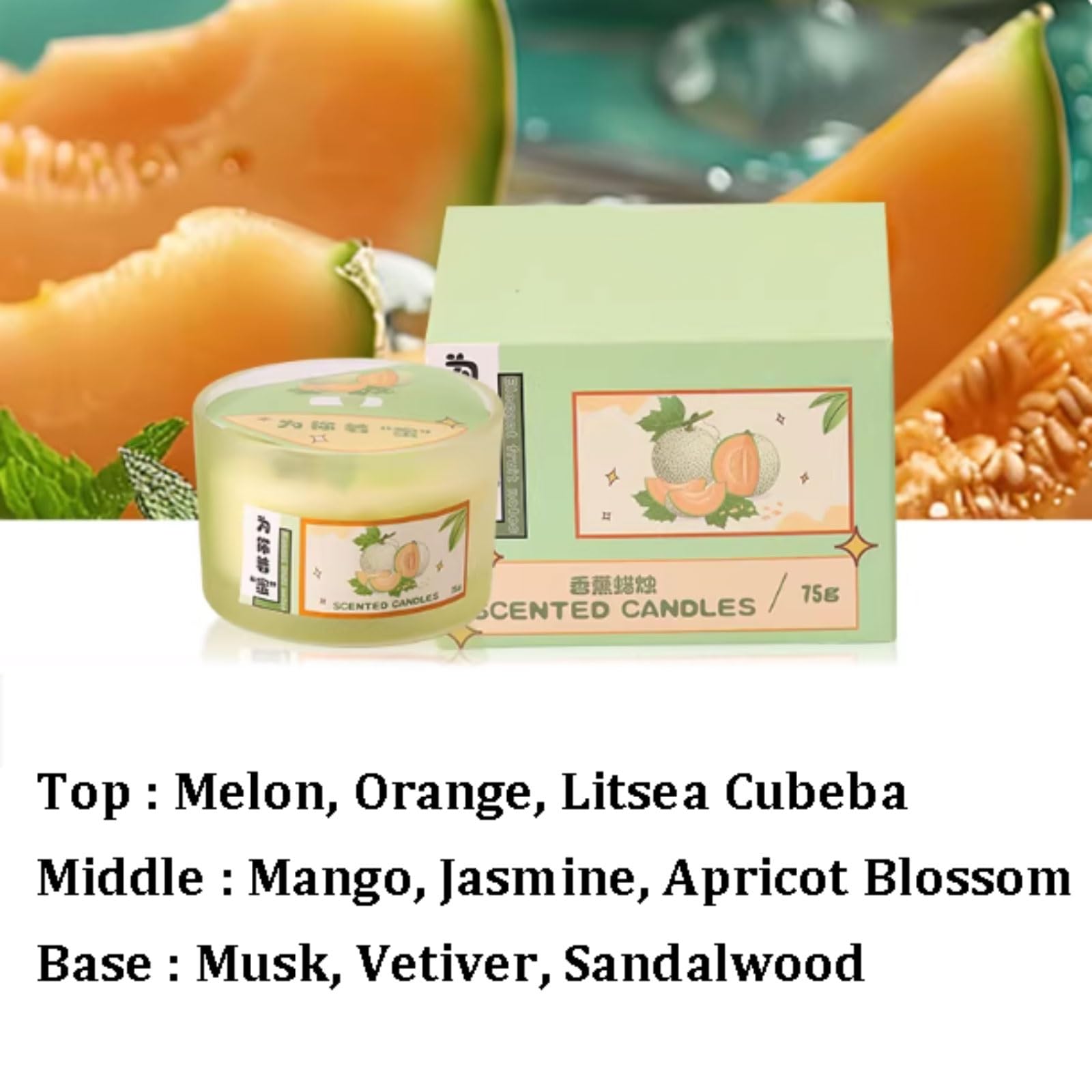 Compacto Velas de vidrio afrutadas hechas con cera de soja y aceites esenciales, vela de aromaterapia creativa, quema limpia for aliviar el estrés no es picante(Groen)