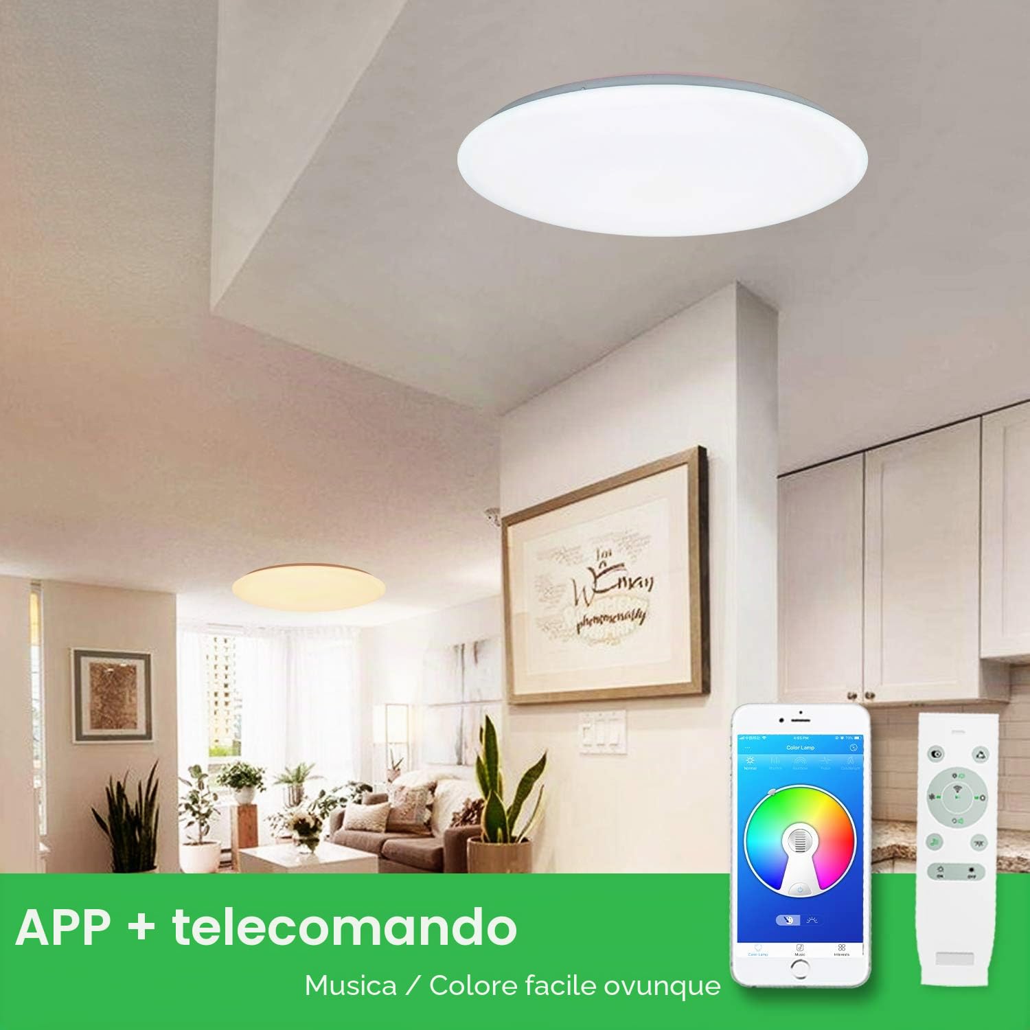 36W Φ40cm Musica Plafoniera Led Bluetooth Altoparlante con Telecomando,Lampada da Soffitto Cambia Colore Regolabile ,Moderno Smart RGB Illuminazione Interni per Camera da Letto Cucina Soggiorno Bagno