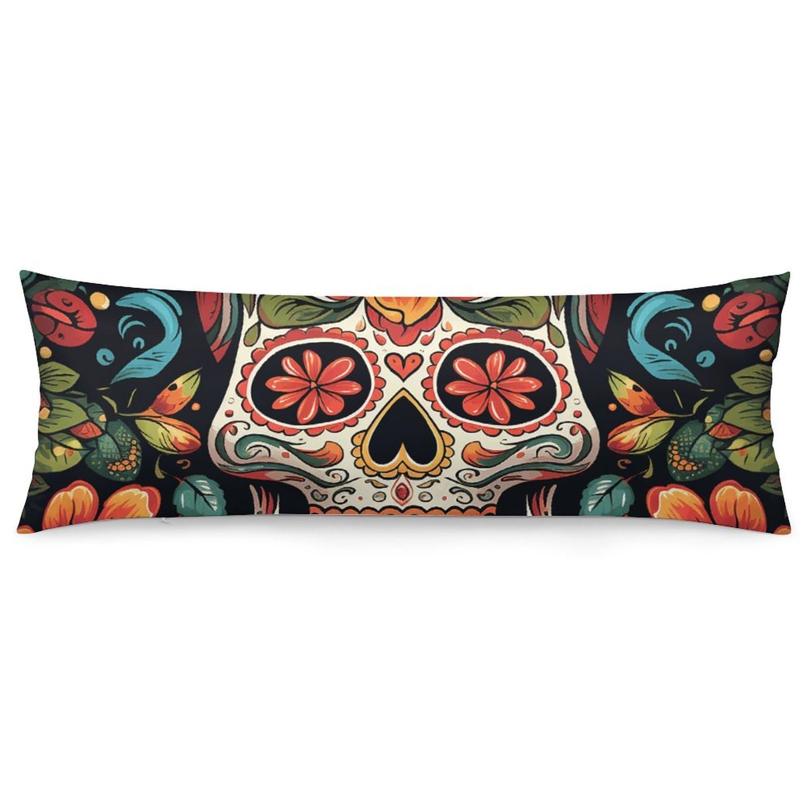 2 Pack Pillow Cases for Hair and Skin, Soft Breathable Pillow Case Covers with Hidden Zipper, Colorful Sugar Skull Pillowcase 20"x54" Pillow Covers for Sleeping Gift