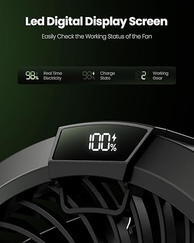 Miniatura 5 de Gaiatop Ventilador de camping portátil con linterna LED, rotación de 360 y clip para escritorio, batería recargable USB de 4000 mAh, pantalla