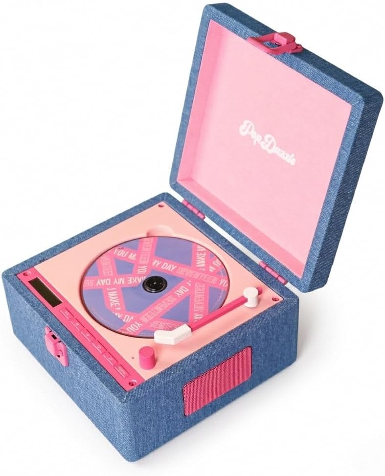 TiNYL POPDAZZLE CD Player with Denim Sweetheart, Bluetooth, Dual Stereo Speakers, Rechargeable, Handmade Denim Craftsmanship,Suitcase CD Player