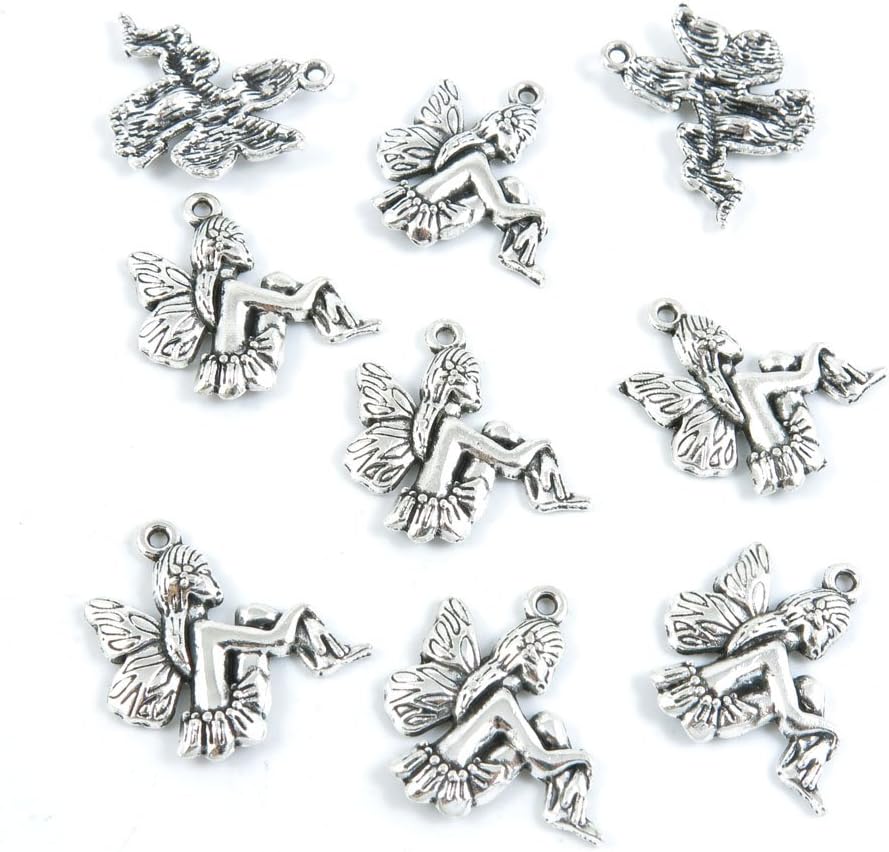 140 Pieces Jewelry Making Charms Antique Silver Tone for Necklace Pendant Bracelet V7HE1 Fairy Angel Elf