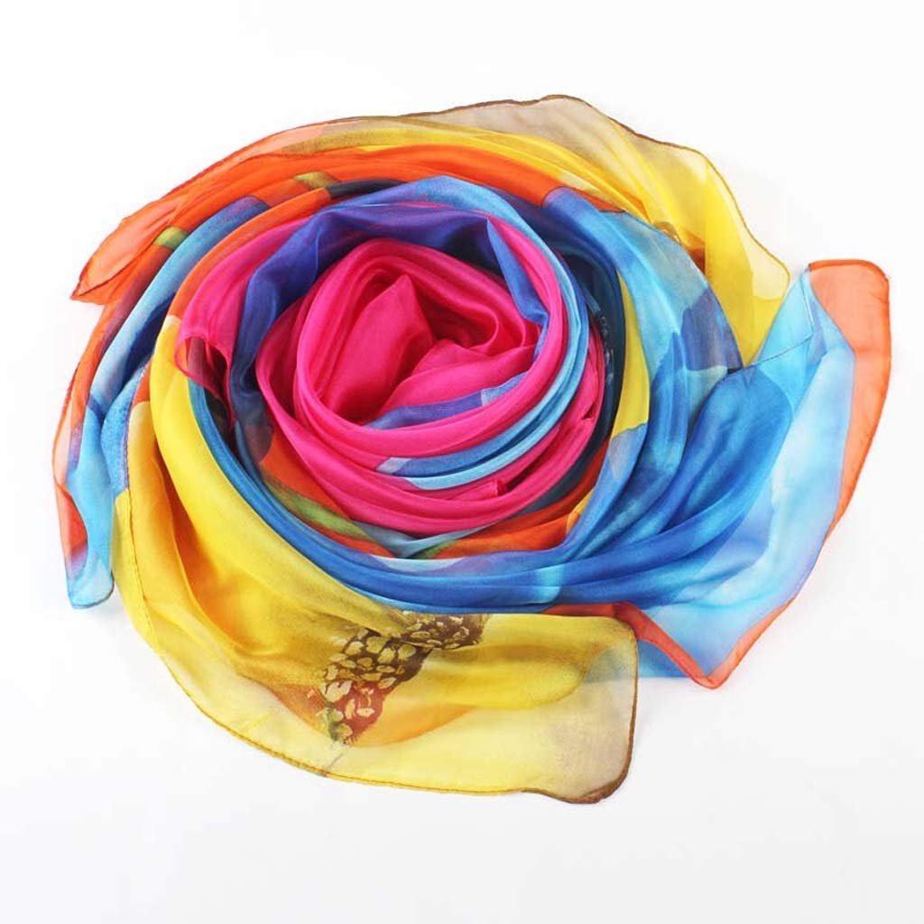 Calda sciarpa da donna in morbido chiffon stampato a fiori, scialle primaverile ed estivo, sciarpe, telo mare avvolgente alla moda (B 200 cm x 140 cm)