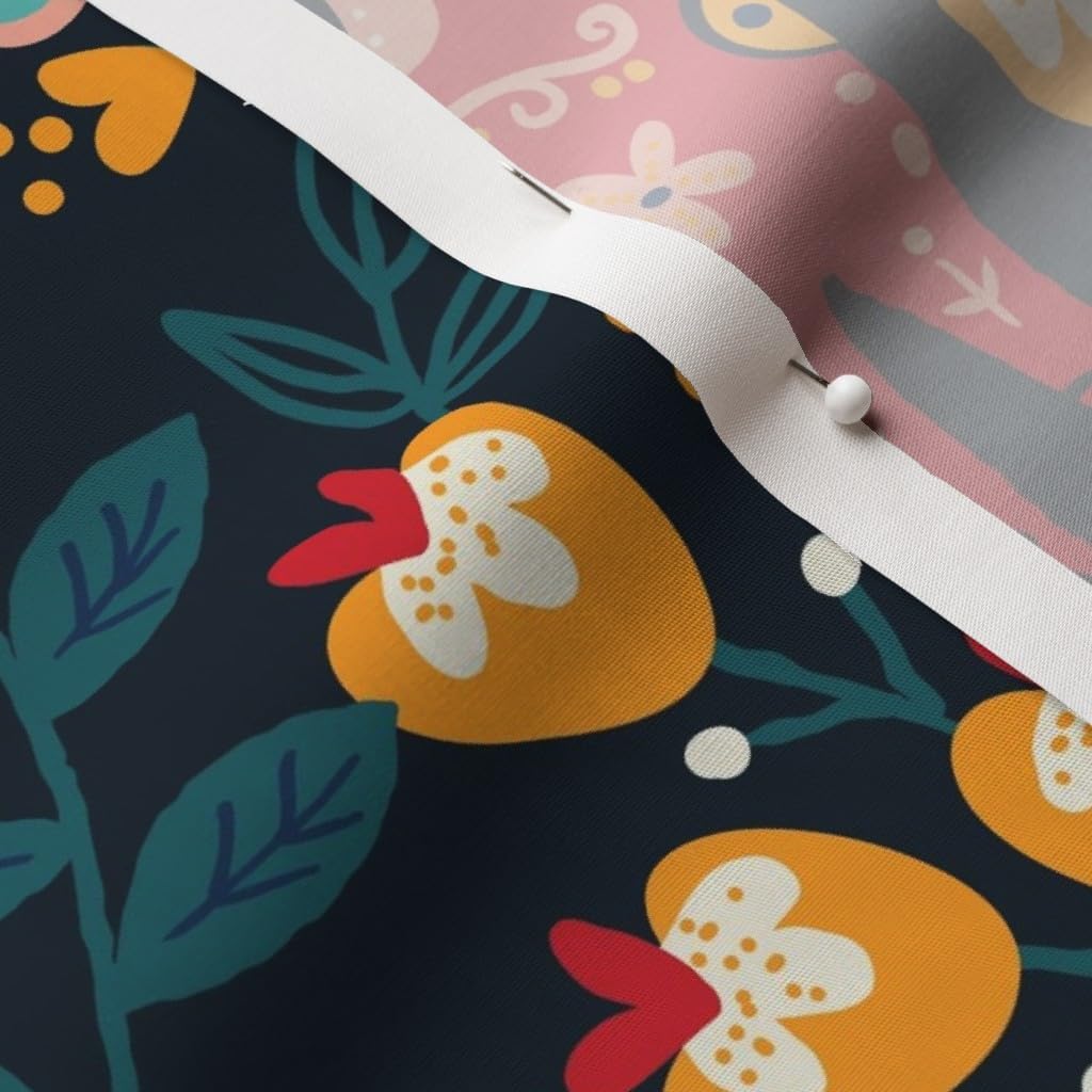 Spoonflower Fabric - Scandi Rustic Floral Fox Maximalist Folk Art Style Vintage Inspired Printed on Cotton Poplin Fabric by The Yard - Sewing Shirting Quilting Dresses Apparel Crafts