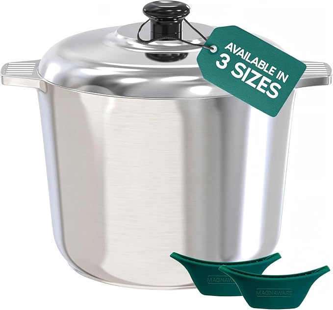 10 Quart Cast Aluminum Stock Pot with Lid - Durable & Lightweight Soup Pot with Even Heat Distribution & Retention - Professional Cookware Stockpot with Silicone Handle Covers