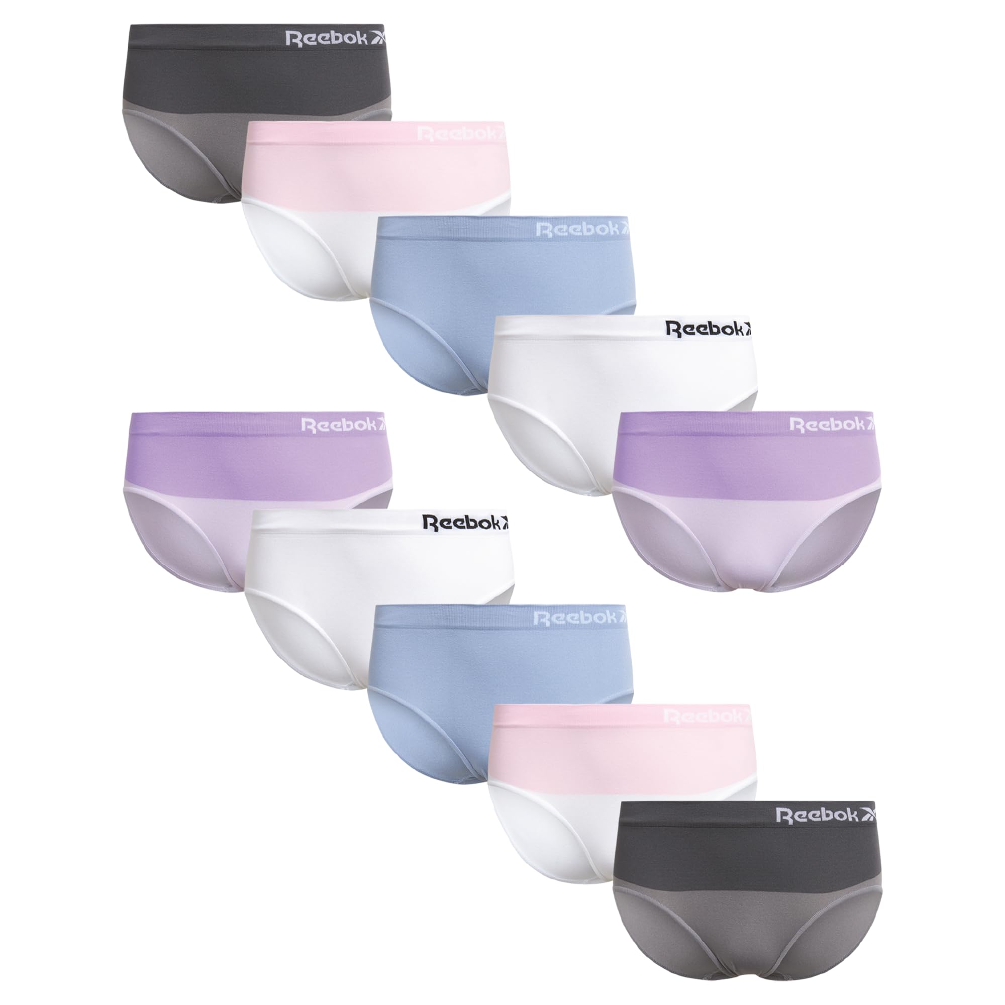 Reebok Girls Underwear Hipster Panties - 10 Pack Soft Seamless Stretch Performance Briefs Underwear for Girls Sizes 6-16