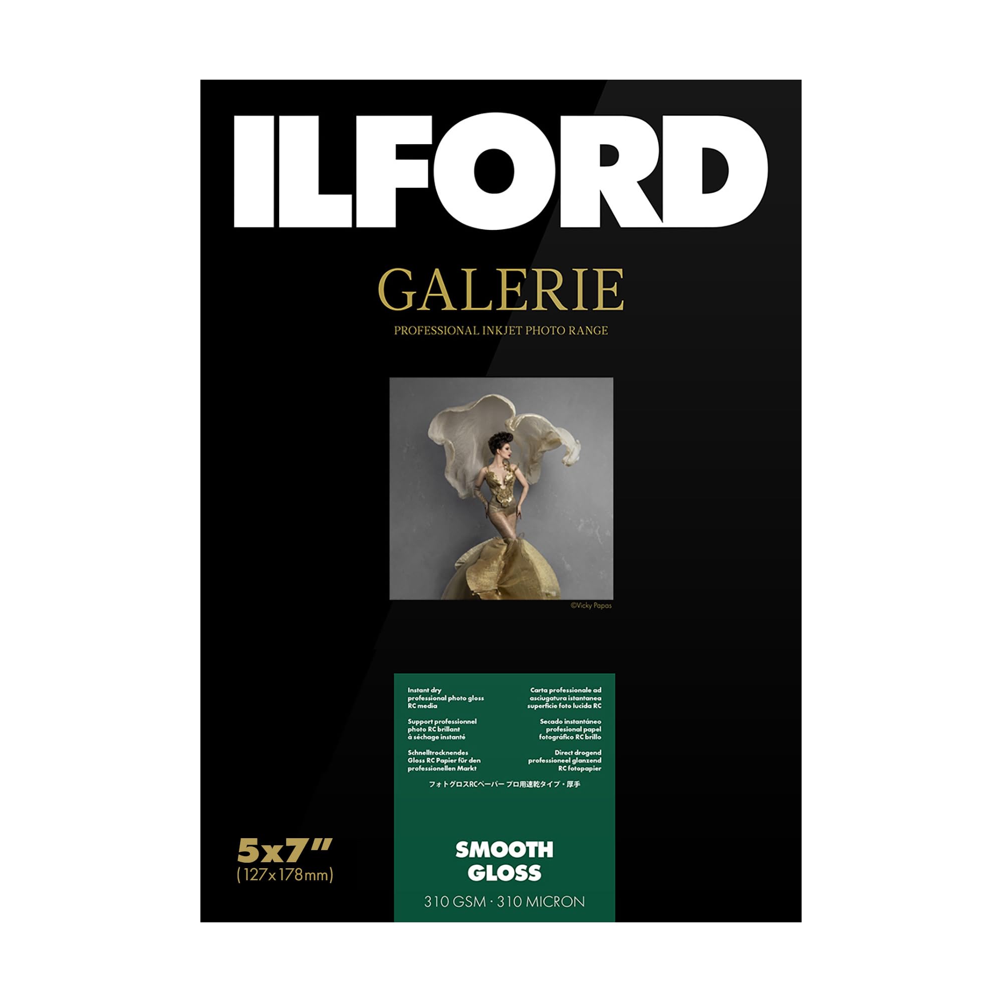 Ilford Galerie 5x7” (100 Sheets) Smooth Gloss Instant Dry Archival Photo Inkjet Paper 12mil / 310gsm for Dye and Pigment Ink Printers, Color and Black and White, Made in Germany