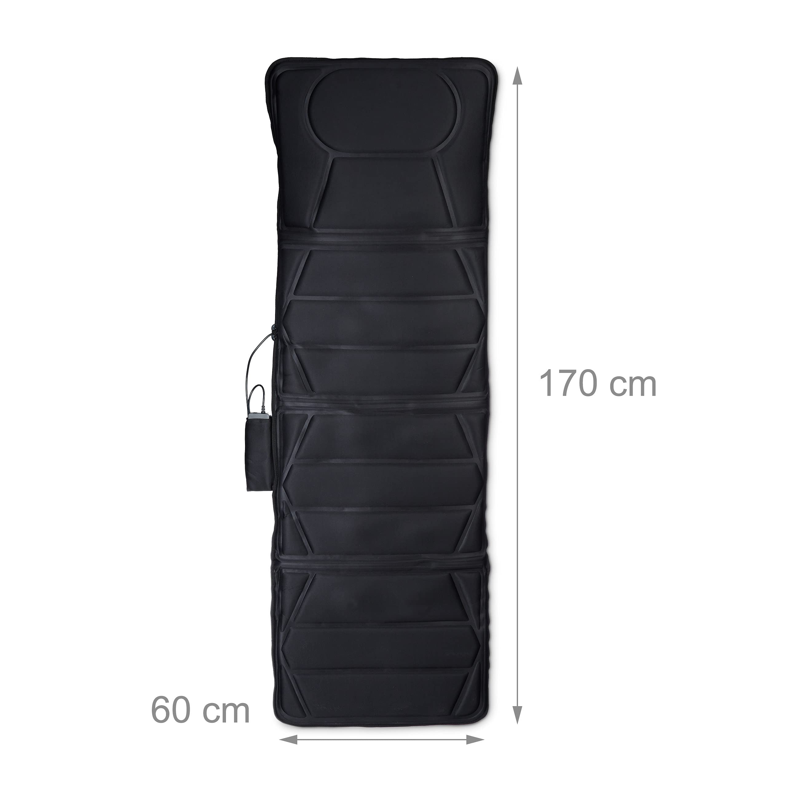 Massagematte elektrisch, Vibrationsmatte mit Fernbedienung, Nacken und Rücken, Wärmefunktion, 170x60cm, schwarz
