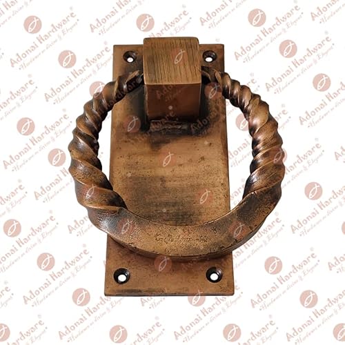 Adonai Hardware "Baalath" Antique Iron Heavy Duty Forged Front Entry Sturdy Ring Door Knockers (Antique Copper) For Vintage Wooden Barn Shed Doors, Gates, Fences, Furniture, Castle And Farmhouse #TOP2