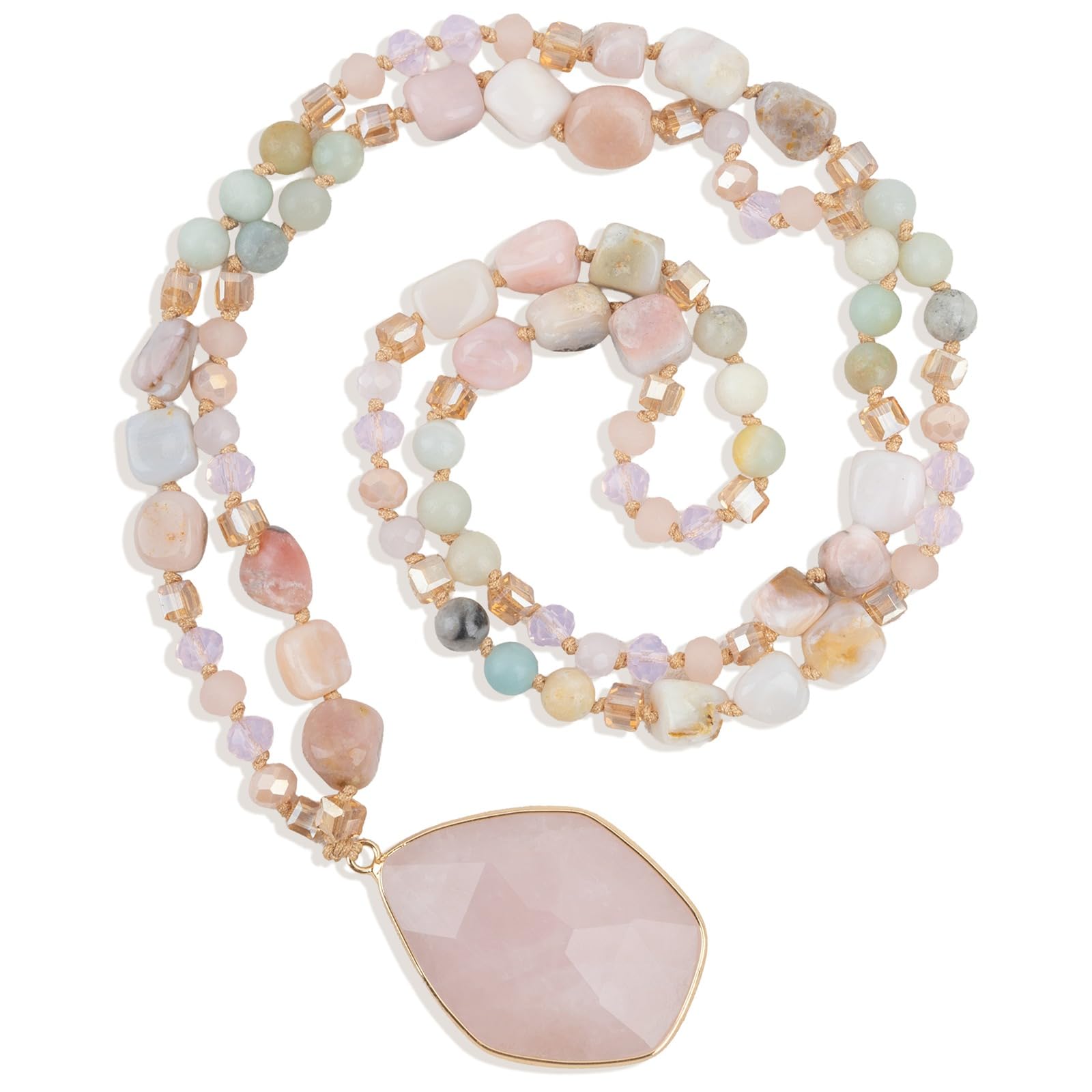 Long Necklaces for Women Boho, Oval Waterdrop Turquoise Pendant, Natural Stone Beaded, Handmade,Vintage & Elegance, Boho Fashion Charm Beaded Necklace for Women