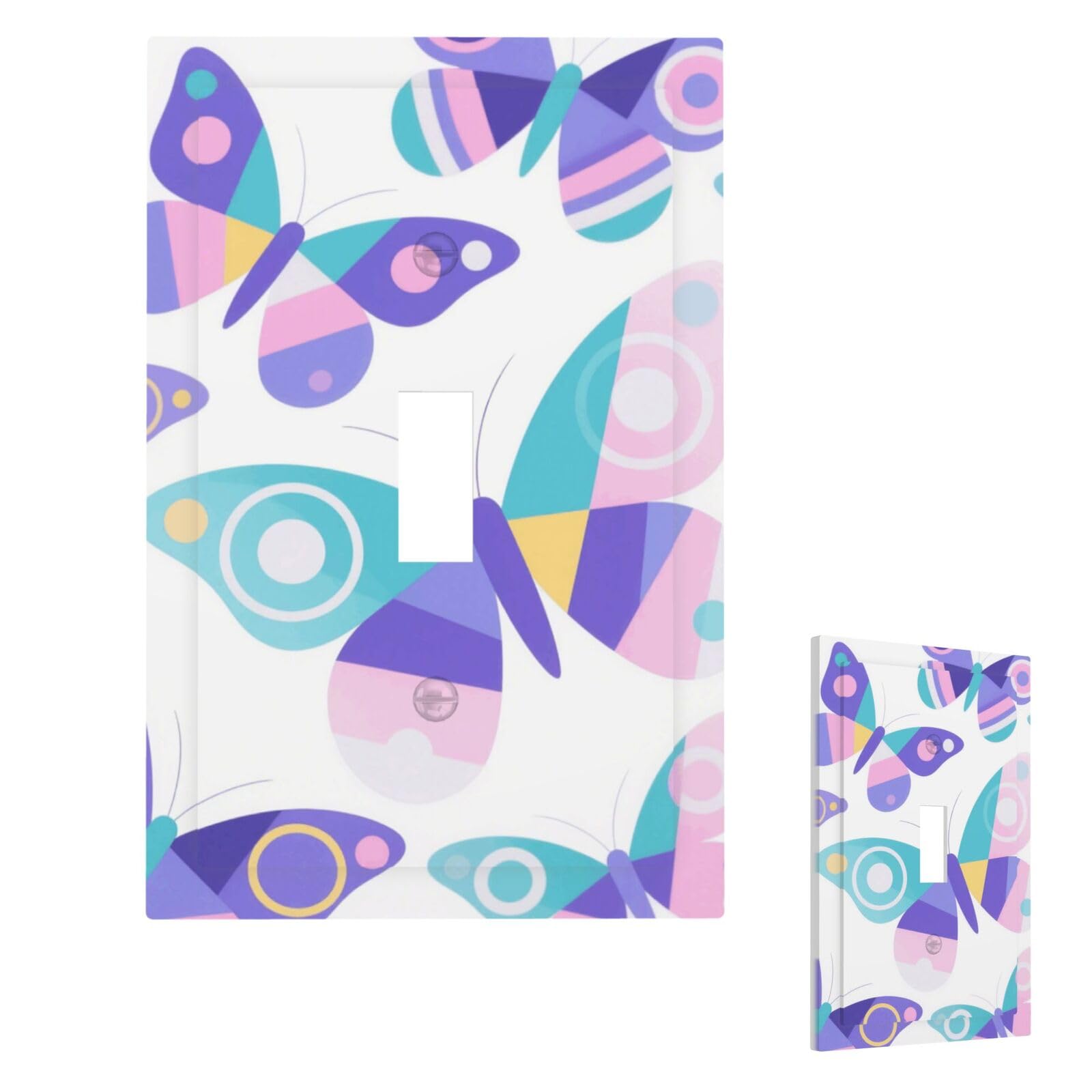 Fekiloot Single Toggle Butterflies-1 Wall Plate Cover Modern Decorative 1 Gang Light Switch Cover Unbreakable Receptacle Outlet Covers For Living Room Bedroom Home Decor