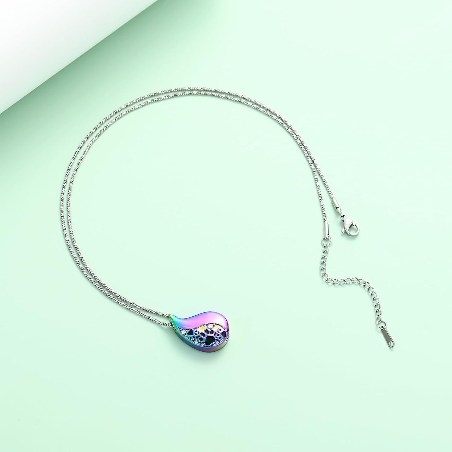 Yinplsmemory Pet Paw Print Teardrop Urn Necklace for Ashes for Dog/Cat Ashes Keepsake Memorial Pet Cremation Jewelry - Image 6