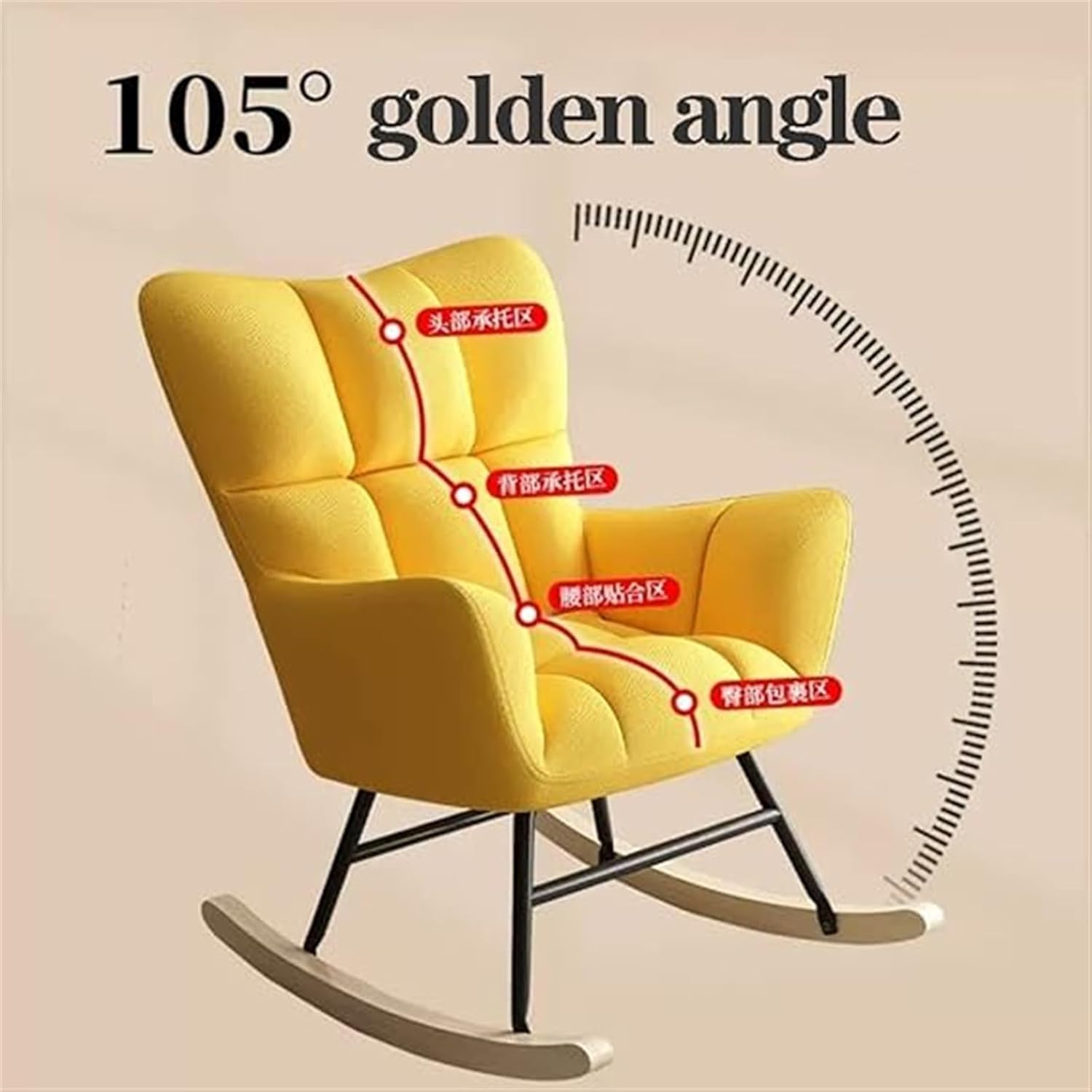Modern Velvet Rocking Chair with High Backrest & Armrests - Stylish Sofa for Living Room & Bedroom - Padded Seat & Sturdy Solid Wood Legs