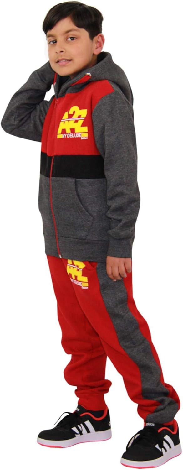A2Z 4 Kids Boys Girls Contrast Panel Tracksuit A2Z NY Print Hoodie With Joggers Sweatpants Activewear Outfit Set 5-13 Years