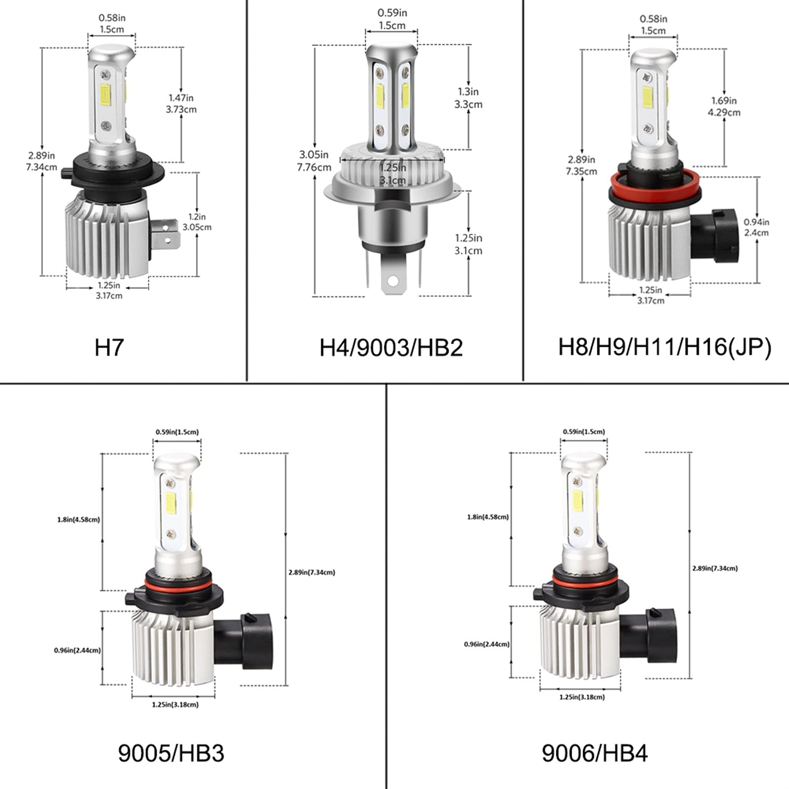 Fari Lampadina a LED Auto 5000LM Bulb Bulb Bianco Auto Bianco Fendinebbia Lampadina Lampadina CSP Chips Headlamp 12V 24V H4 H7 H8 H9 H11 9005 HB3 9006 HB4 6000K ( Socket Type : H4/9003/HB2 Hi/Lo )