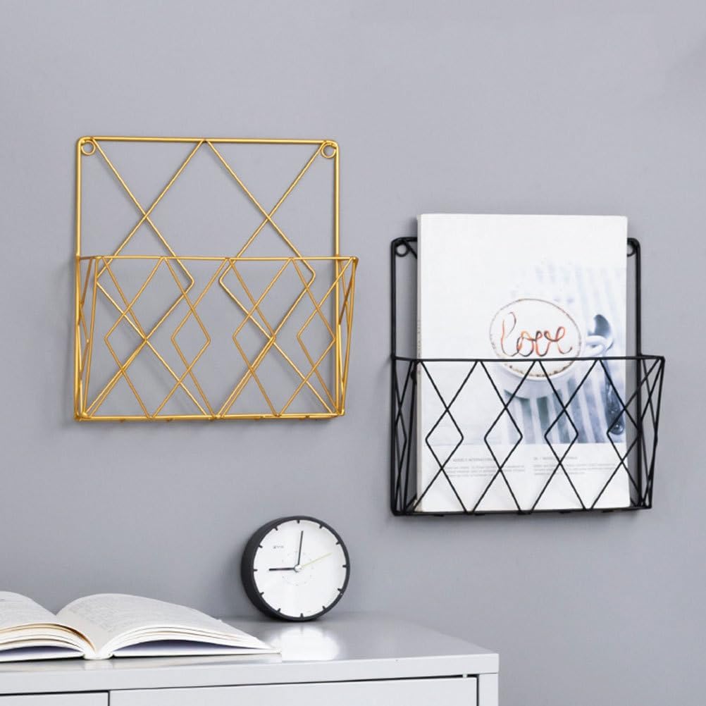 PRETYZOOM Wall Mounted Books Storage Rack 10.23X9.84X2.75In Black Metal Magazine Holder Organizer Space Saving Book Rack for Home Office Display