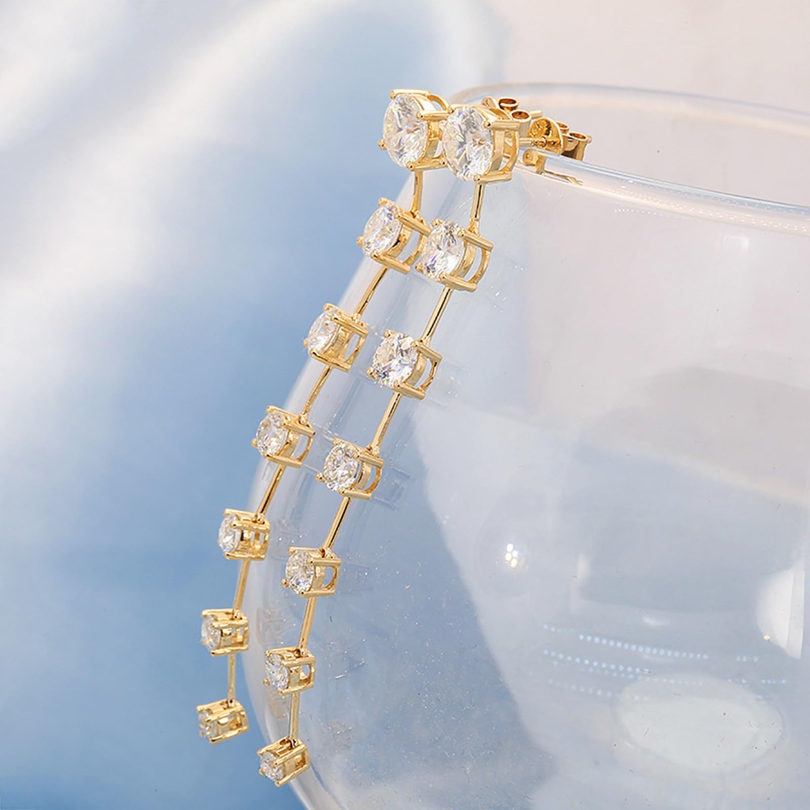 Orecchini in oro, moissanite, da uomo, a catena lunga con 6,2 carati, rotondi in moissanite, idea regalo per donne