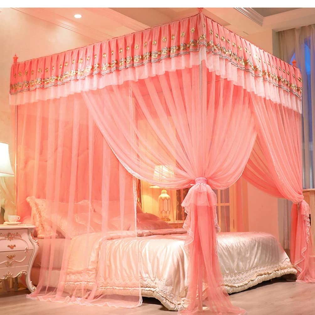 Moustiquaire à baldaquin efficace contre les moustiques pour lit double rose