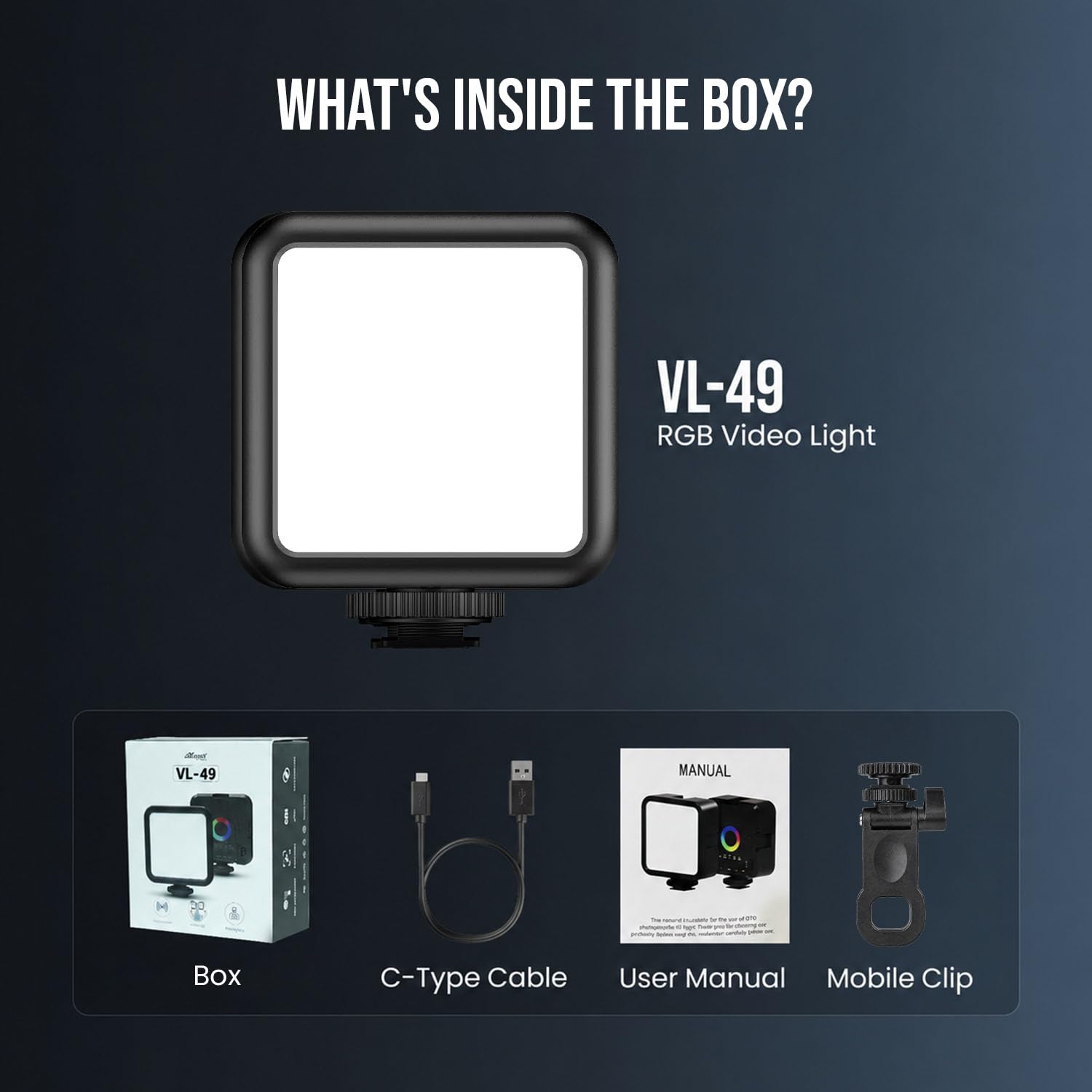 HIFFIN (VL49 RGB) 7W Portable Mini RGB LED Video Light with inbuild Battery & 360° HSI, 3000K-6000K, 8-Level Control, 9 Special FX Modes, Type-C Charging, 2hr Battery, for Photography & Videoshoots 3