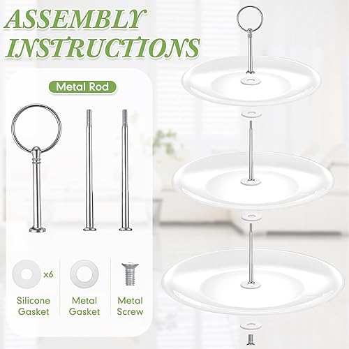 Miniatura 6 de 2 piezas de 3 niveles soporte de porcelana para cupcakes, soporte de cerámica blanca, soporte de té alto, bandeja para servir postres de pastelería