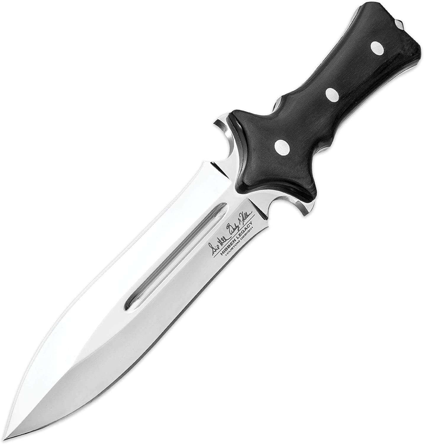 Gil Hibben Legacy Boot Knife, Leather Sheath-7Cr17 Stainless Steel Blade, Pakkawood Handle, Trigger-Finger Grips, Functional, Length 11-3/4"