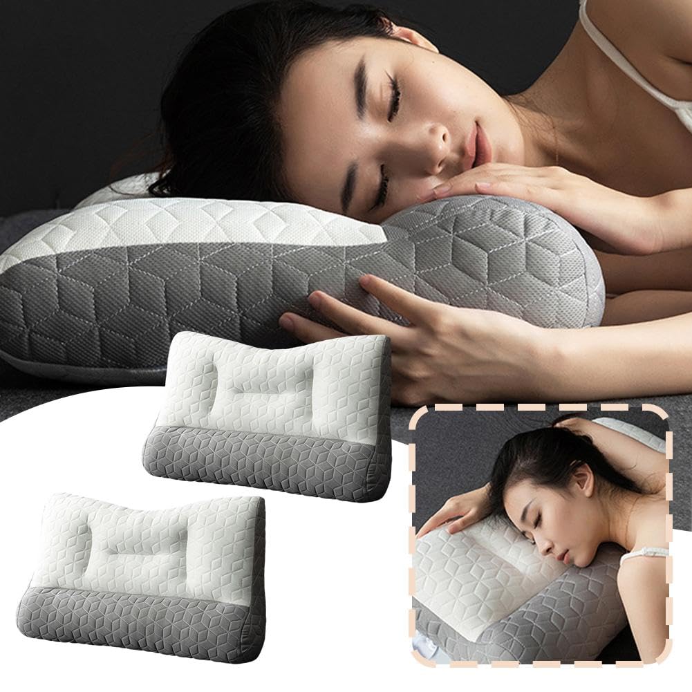 poduszki, Ortopedyczna poduszka szyjna łagodząca bezdech senny Ergonomiczna konstrukcja zapewniająca głęboki sen(Gris,2pcs)