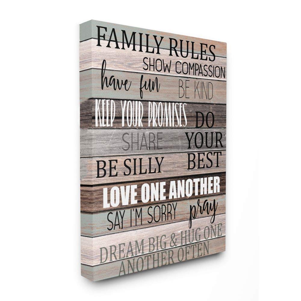 Stupell Industries Family Rules Text Fun Wood Grain Rustic Tan Teal, Designed by Kim Allen Wall Art, 24 x 30, Canvas