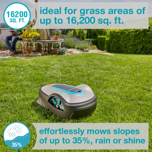 Image of GARDENA 15108-41 SILENO Life - Automatic Robotic Lawn Mower, with Bluetooth app and Boundary Wire, The quietest in its Class, for lawns up to 16,200 Sq Ft, Made in Europe, Grey