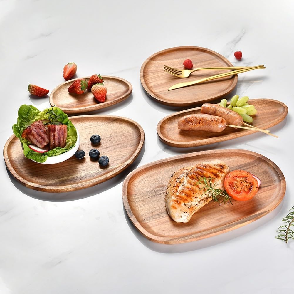 Vassoio ovale in legno di acacia fatto a mano, piatto irregolare per caffè, tè, bevande e dessert, decorazione rustica per la casa e gli elementi essenziali per la cucina (30,5 x 20 cm)