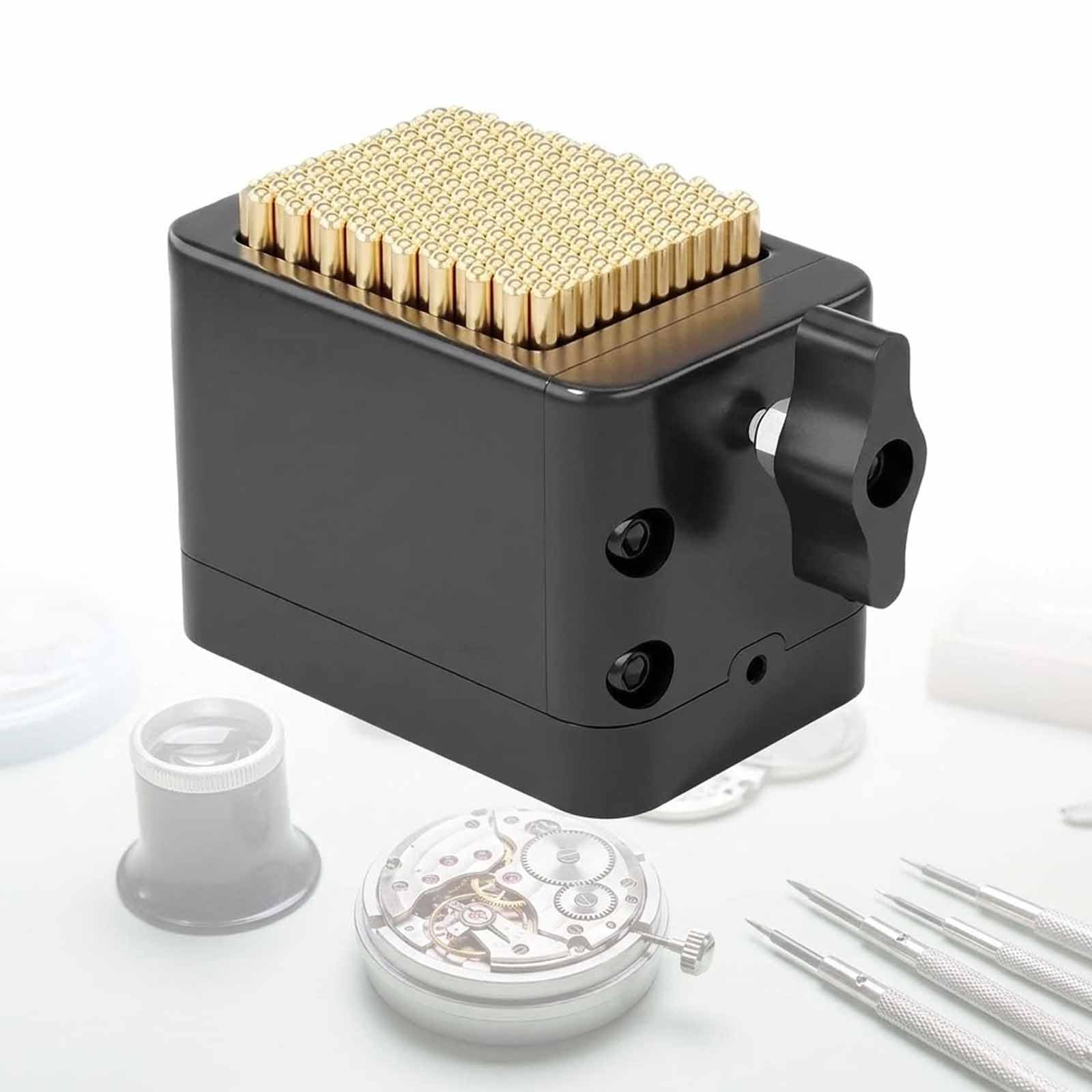 MObyat Watch Movement Holder Fixing Base Seat, Watch Movement Base Assembly with 195pcs Fixed Pile, Fast-Click Locking Parts, Knob Fixing, Rotating Base, Adjustable Positioning, for Home Use Business