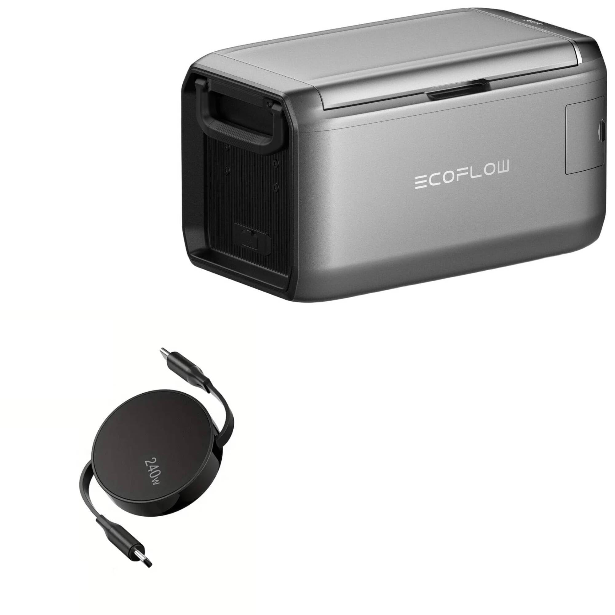 BoxWave Cable Compatible with ECOFLOW Glacier Classic - PD miniSync (240W), Retractable PD 240W Portable USB Type-C Cable - Jet Black