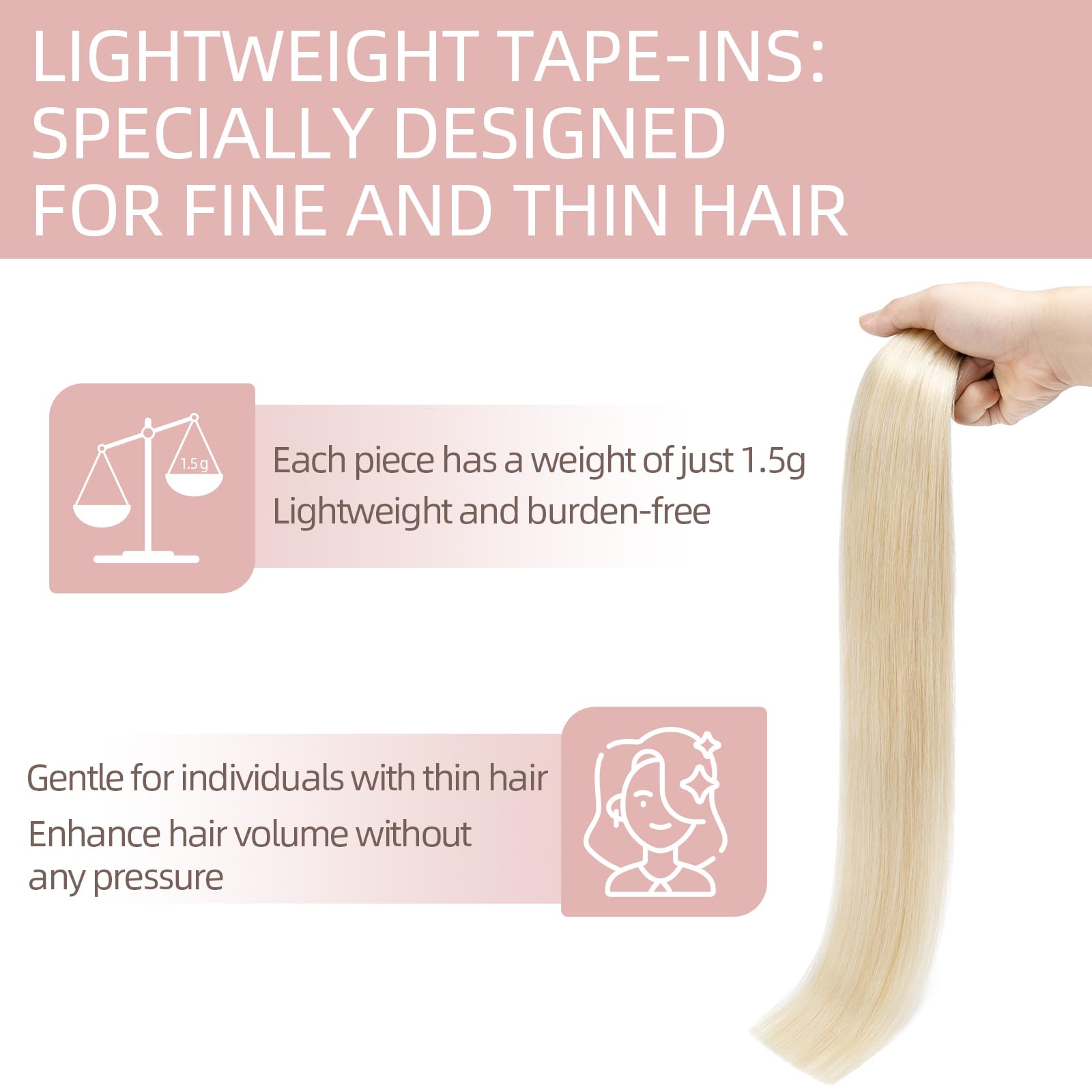 Silk-co Tape in Hair Extensions Remy Hair Extension Hair Pieces Silky Straight Human Hair Extensions Silky Soft Seamles 20 Pcs 20g/Set 14inch (20PCS)#60 Platinum Blonde - Image 2